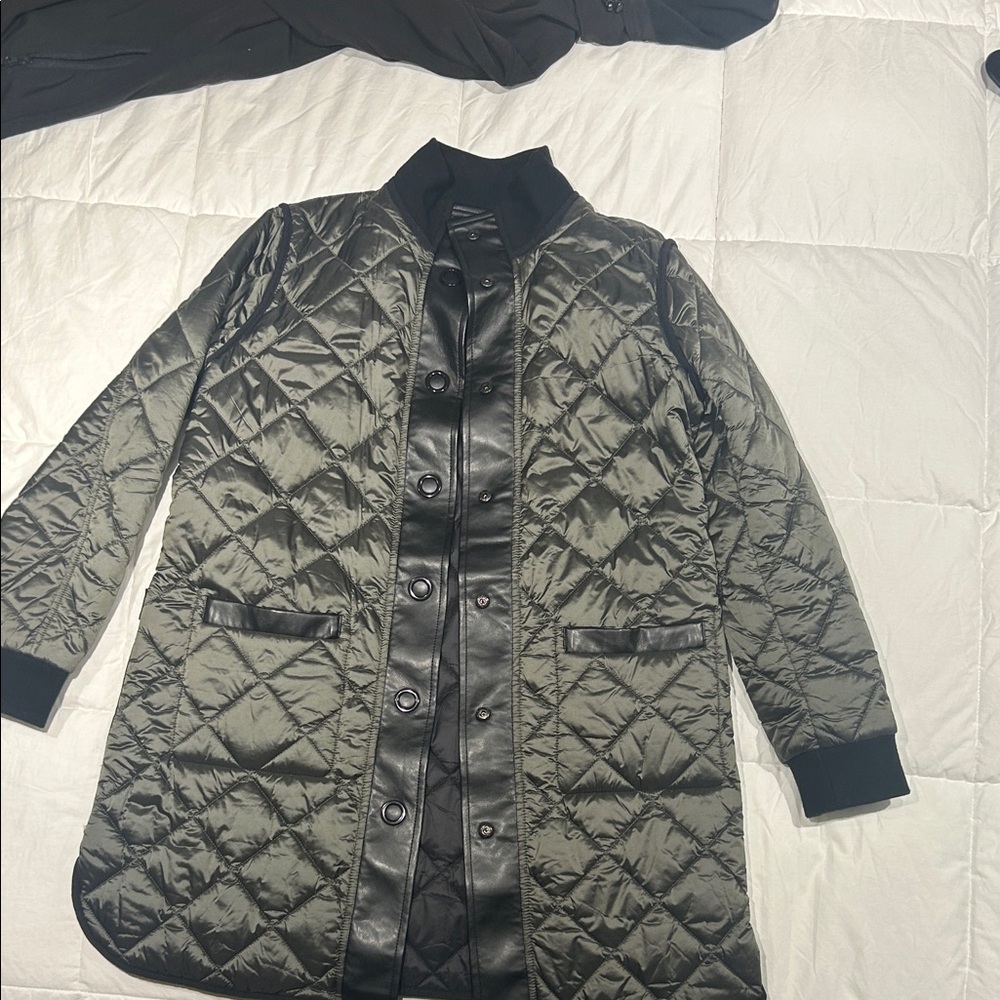 CHARLIE B Olive Quilted Puffer with Black Details